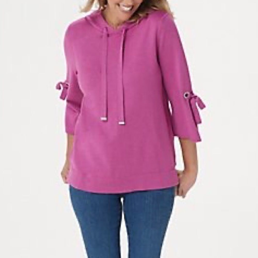 Isaac Mizrahi SOHO 3/4-Sleeve Hooded Tie Sweater